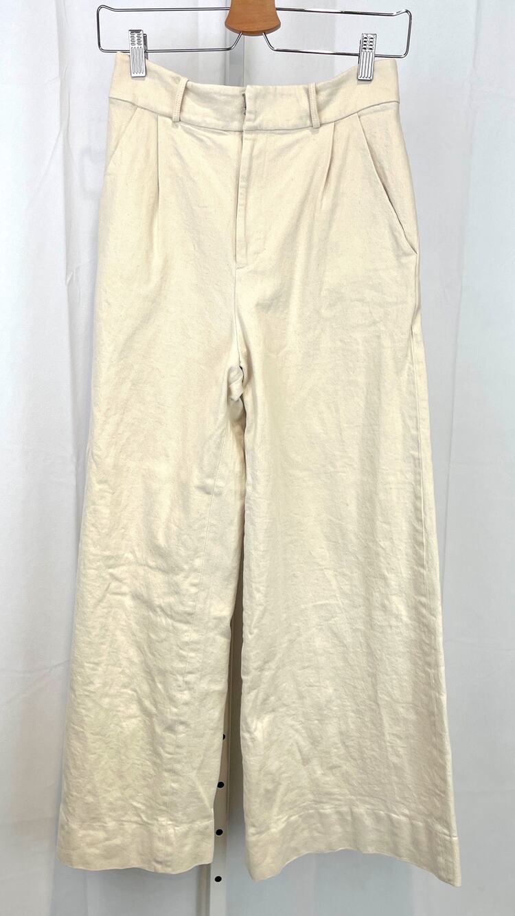 JEUNE OTTE Wide Leg Pleated Trouser Pants High Rise Cotton Cream Beige Size 6